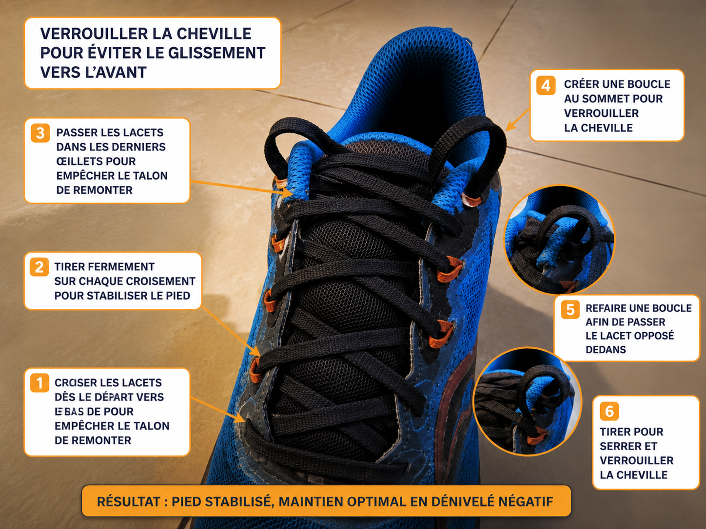 Technique de laçage heel lock (runner's loop) pour verrouiller le talon en chaussure de trail